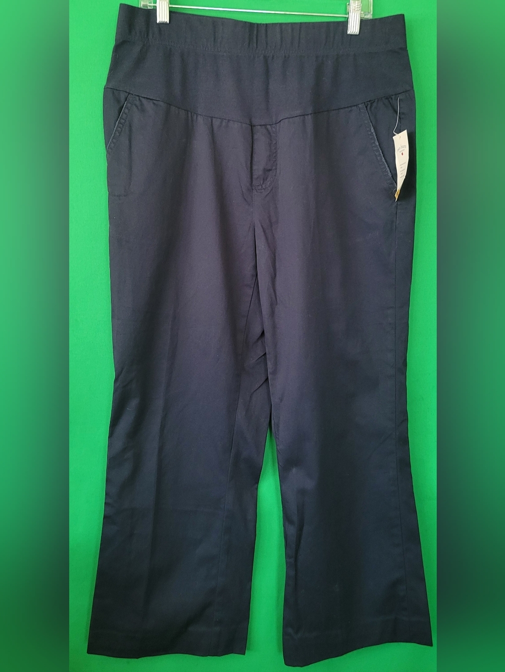 NWT Navy Straight-Leg Pants Women Two Hearts Maternity Size Large Stretch Dress